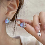 Hivava  -  Korean Simple Blue Opal Star Moon Stud Earrings for Women Exquisite Zircon Cross Planet Round Earrings Aesthetic Jewelry Gifts