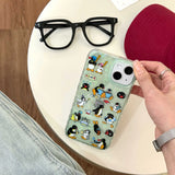 Hivava Mint Green Transparent Laser Love Heart Phone Case For Iphone 15 Pro Max 14Pro 15Pro 13 12 14 13Pro Cartoon Penguin Cute Cover