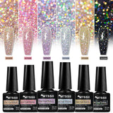 Hivava  -  7ml Glitter Reflective Gel Nail Polish Sparkling Soak Off UV LED Gold Silver Black Pink Gel Polish Starter Kit For Home Salon