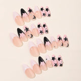 Hivava 24pcs Y2k Five-pointed Star Press on nail Wearable Pink French Almond False Nails Tips Full Cover Wearable Fake Nails Patch