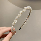 Hivava  -  Korean White Simulation Pearl Hairbands for Women Elegant Sweet Elastic Handmade Bow Flower Hair Hoops Headband Hair Accessories