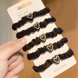 Hivava  -  5Pcs Korean Heart Shaped Hair Ties Simple Elastic Soft Cotton Ponytail Holder Rubber Bands Scrunchie for Girls Hair Accessories