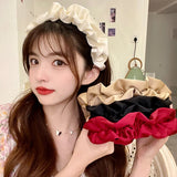 Hivava Fashion Hair Hoop Hair Bands for Women Girls Flower Solid Color Slik Headbands Pleated Wide Hairband Hair Accessories Headwear