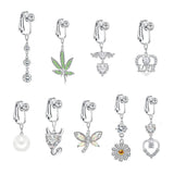 Hivava  Faux Fake Belly Ring Heart Fake Belly Piercing Heart Clip On Umbilical Navel Fake Piercing Flower Leaves Cartilage Earring Clip