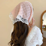 Hivava  -  Lace Triangle Scarf Pink Turban Bandage Bandana Headbands Women Retro Party Travel Hair Accessories Headwear Fashion Headwarps