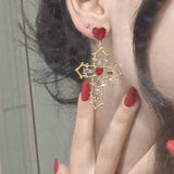 Hivava  -  Gothic Pink Heart Cross Earrings Y2K Kpop Purple Zircon Cross Drop Earring for Women Grunge Egirl Earrings Jewelry Accessories