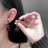 Hivava  -  Y2K Gothic Black Liquid Heart Cross Star Pendant Earrings New Red Zircon Love Dangle Earring Irregular Aesthetic Jewelry