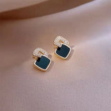 Hivava  -  Korean Trendy Zircon Earring Black Resin Rhombus Ear Studs for Women Elegant Geometric Earrings Jewelry Fashion Gifts