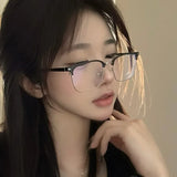 Hivava  Korean Tsquare Glasses Frame Girl Ins No Makeup Plain Glasses Men Light Eyewear Cute Decorative Computer Glasses