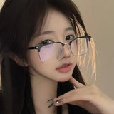 Hivava  Korean Tsquare Glasses Frame Girl Ins No Makeup Plain Glasses Men Light Eyewear Cute Decorative Computer Glasses