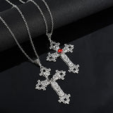 Hiava  -  Large Gothic Cross Drill Pendant Jewelry Necklace Silver Color Red Tone Punk Jewellery Fashion Charm Statement Women Gift