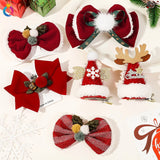 Hivava  -  Christmas Deer Hairpin Girls Women Fashion Anlter Bow Hair Clip Red Cute Elk Hairpins Side Clip Plush Snowflake Hair Accessories