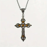 Hivava  -  Gothic black ruby cross pendant men's women's necklace European and American retro simple fashion jewelry gifts