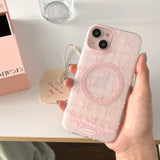 Hivava Ins Pink Lattice Bowknot Phone Case For Iphone 12Pro 13 14 15 Pro Max 13Pro 14ProMax 14Pro 15Pro 12 Magnetic Frost Coque Shell