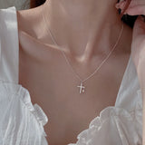 Hivava  -  Fashion Silver Color Double Layer Cross Pendant Necklaces For Women Sparkling Clavicle Chain Choker Charm Necklace Jewelry Gifts