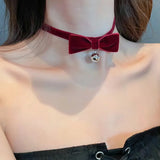 Hivava  -  Velvet Bowknot Bell Choker Torques Handmade Black Red Pendant Necklace Cosplay Chocker Collar Vintage Christmas Costume Jewelry