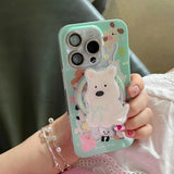 Hivava Mint Green Cartoon Puppy Stand Holder Phone Case Magnetic Shell For Iphone 13 Pro Max 15ProMax 14Pro 12 15 Cute Animals Fundas