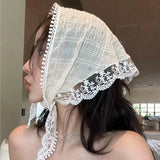 Hivava Korean Ins Lace Hair Scarf Women Retro Triangle Hair Band Strap Hair Bag Headscarf Hat Travel Photo Headband Turban Accessorie