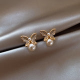 Hivava  -  French Elegant Butterfly Pearls Dangle Earrings For Women Fashion Jewelry New