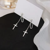 Hivava  -  Punk Silver Color Cross Drop Earrings for Women Men Gothic Hip Hop Long Tassel Hanging Earring Jewelry Gift Bijoux