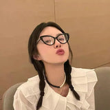 Hivava  Korean Cat Eye Glasses Frame Women Lovely Ins No Makeup Plain Glasses Men Eyewear Cute Decorative Computer Glasses