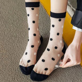 Hivava  Fashion Summer Woman Socks Casual Black White Crystal Silk Socks Women Cotton Bottom Ultra-thin Transparent Harajuku Crew Socks