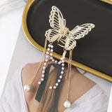 Hivava  -  Butterfly Metal Hair Clip Claw Fashion Pearl Tassel Hair Crabs Hairpin Women Fashion Ponytail Elegant Headwear Accessories