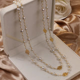 Hivava  Vintage Lady Camellia Pearls Flower Long Necklace Chain Elegant Double Layers Fashion  Jewelry For Women Party Collares de moda