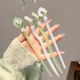 Hivava  -  18cm Women Hairpin Jade Lily of the Valley Tassel Hairpin Hair Clips Transparent White Hair Sticks Fashion Ponytail Accessories