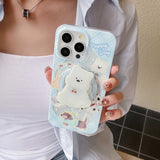 Hivava  Summer Blue Check Magnetic Transparent Shell For Iphone 14Pro 15 Pro Max 15promax 13 12 14 Cute Puppy Stand Holder Phone Case