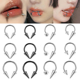 Hivava  3-4PCS Stainless Steel Spike Septum Ring Punk Spiked Circular Barbell Lip Piercings Horseshoe Cone Labret Helix Jewelry