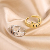 Hivava Lovely Cartoon Drop Oil Cat Open Rings for Women Men Vintage Fashion Animal Cat Opening Finger Ring Jewelry Gifts