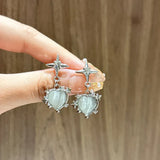 Hivava  -  Y2K Star Heart Opal Stone Drop Earrings for Women Kpop Crystal Cross Love Pendant Earring Irregular Aesthetic Egirl Jewelry Gift