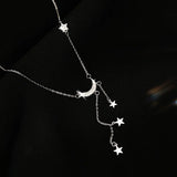 Hivava Exquisite Bling Silver Color Tassel Star Moon Necklace For Women Clavicle Chain Woman Jewelry Birthday Gift Accessories