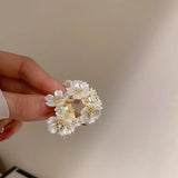 Hivava  -  Fashion White Shell Flower Pearl Hoop Earrings for Women Korean Elegant Temperament Zircon Earrings Jewelry