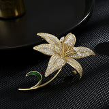 Hivava  Luxury Copper Micro Inlaid Cubic Zirconia Lily Brooch Dress Matches Event Occasion Gift