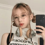 Hivava  -  Retro Oval Glasses Frame Women Lovely Ins No Makeup Plain Glasses Men Eyewear Cute Decorative Computer Glasses