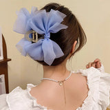 Hivava  -  Summer New Solid Color Mesh Tulle Bow Hair clips Elegant Women Ponytail Braid Hair Claw Clip Hair Clip Headwear Hair Accessories