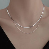 Hivava  S925 Silver Double Layer Box Chain Snake Clavicle Chain Necklace Female Fashion Hip-hop Retro Unique Design Fine Jewelry