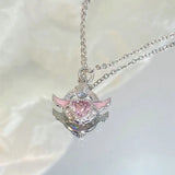 Hiava  -  Crystal Angel Wings Heart Pendant Necklaces Ladies Girl Simple Y2K Pink White Zircon Love Elegant Necklace Women Jewelry