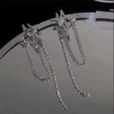 Hivava  -  Kpop Irregular Crystal Star Chain Tassel Earrings for Women Y2K Rhinestone Cross Star Tassel Earring Piercing Geometric Earrings