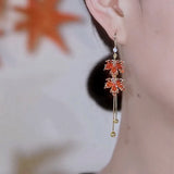 Hivava  -  jewelry Korean New Red Maple Leaf Simple Earrings For Women Exquisite Sparkling Zircon Leaf Tassel Earrings Fashion Temperament Jewelry