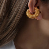 Hivava  -  Punk Non Piercing Chunky Circle Clip Earring for Women Gold Color Round Thread Texture Ear Cuff Thick Earclips Jewelry Gifts