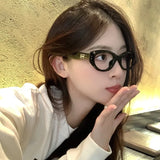 Hivava  -  Korea Oval Black Glasses Frame Women Lovely INS No Makeup Plain Glasses Men Eyewear Cute Decorative Computer Glasses