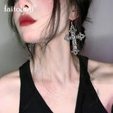 Hivava  -  New Gothic Rhinestone Hoop Earrings for Women Korean Cross Dangle Earring Punk Egirl Big Cross Earrings Grunge Jewelry Gift