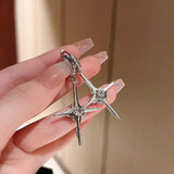 Hivava  -  Fashion Sliver Color Asymmetric Cross Star Chain Tassel Earring For Women New Trendy Shiny Crystal Drop Earring Y2K Jewelry