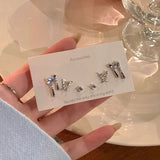 Hivava  -  Y2K 6Pcs/set Silver Color Rhinestone Butterfly Stud Earrings for Women Fashion Punk Heart Earring Sets Trendy Jewelry Gifts