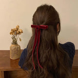 Hivava  -  Vintage Red Velvet Bow Hair Clip For Women Girls Korean Long Tassel Ribbon Hairpins Barrettes Headwear Hair Accessories