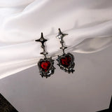 Hivava  -  Y2K Gothic Liquid Heart Cross Star Pendant Earrings Red Zircon Love Dangle Earring Goth Irregular New Aesthetic Tassel Earrings