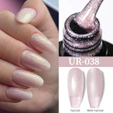 Hivava  -  7.5ml Gold Glitter Laser Nail Gel Polish Semi Permanent Varnish Soak Off UV LED Nail Art Base Top Coat Gel Manicure